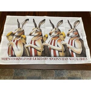Simon Drew Rabbit Bunny Wall Tapestry Cooking, Food Licked‎ off Spoons Humor